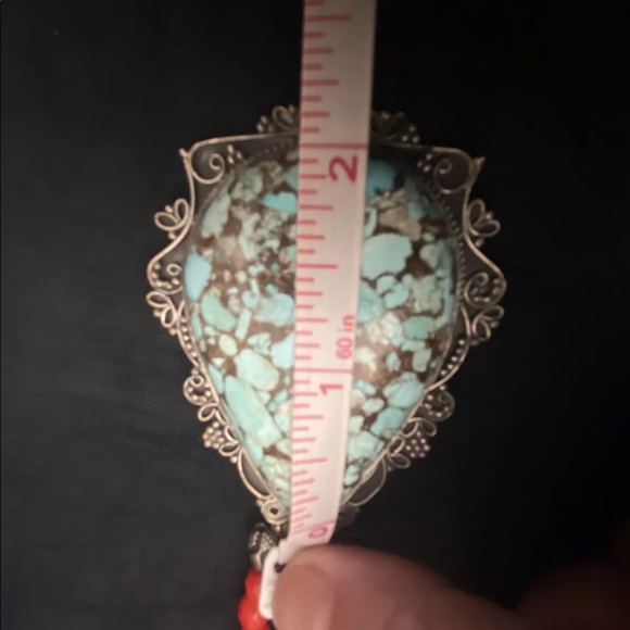 Egyptian Turquoise pendant set in 925 SS on a coral faceted bead necklace NWOT - Picture 7 of 7